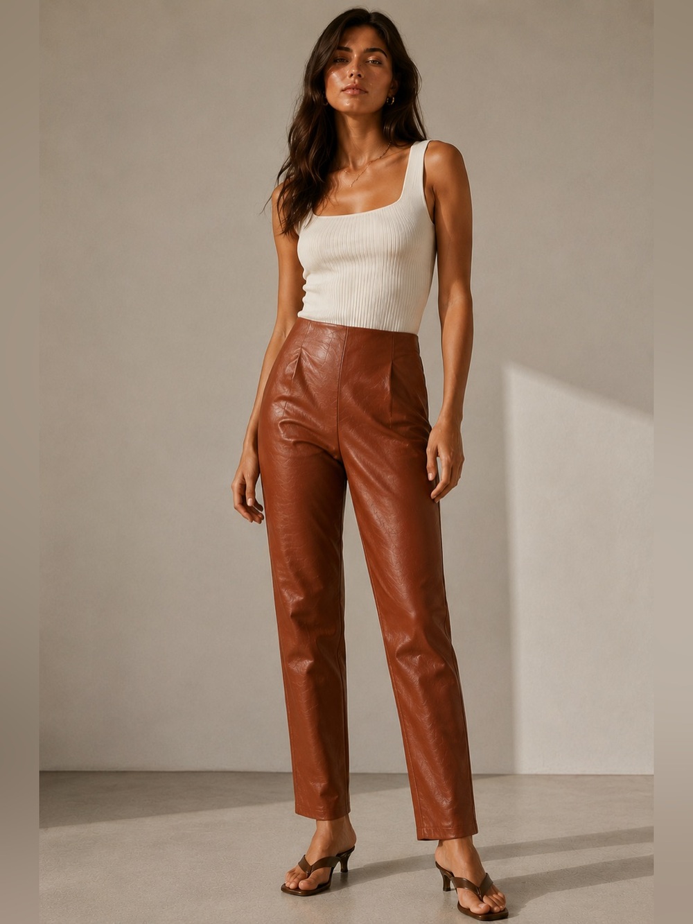 4SI3NNA Faux Leather High-Rise Straight-Leg Pants